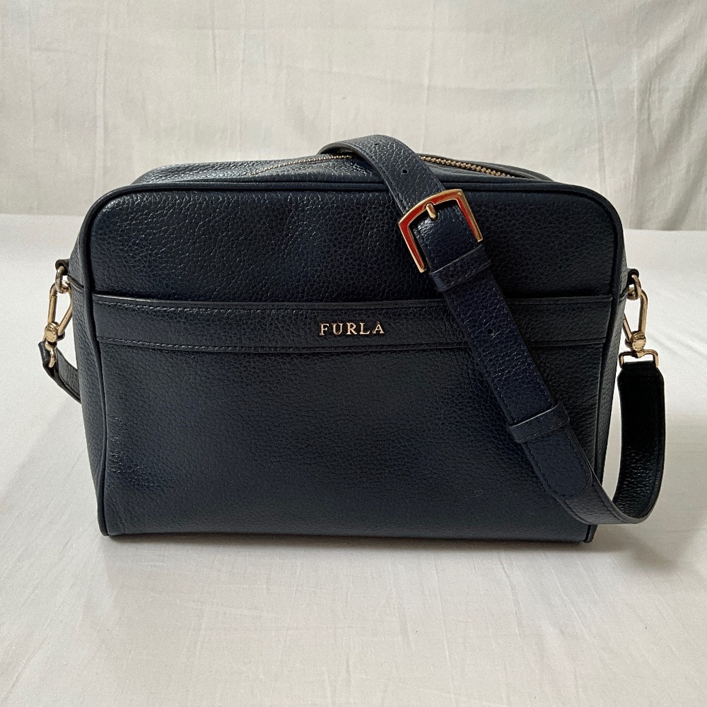 FURLA Avril Leather Crossbody Camera Bag Blue